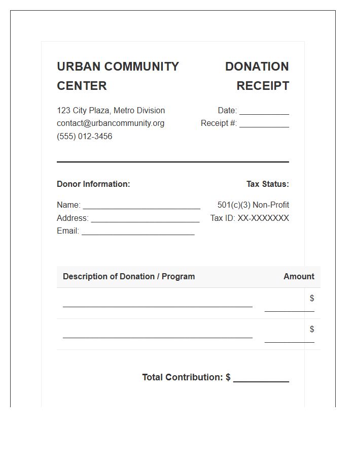 Urban Community Center Donation Invoice Template