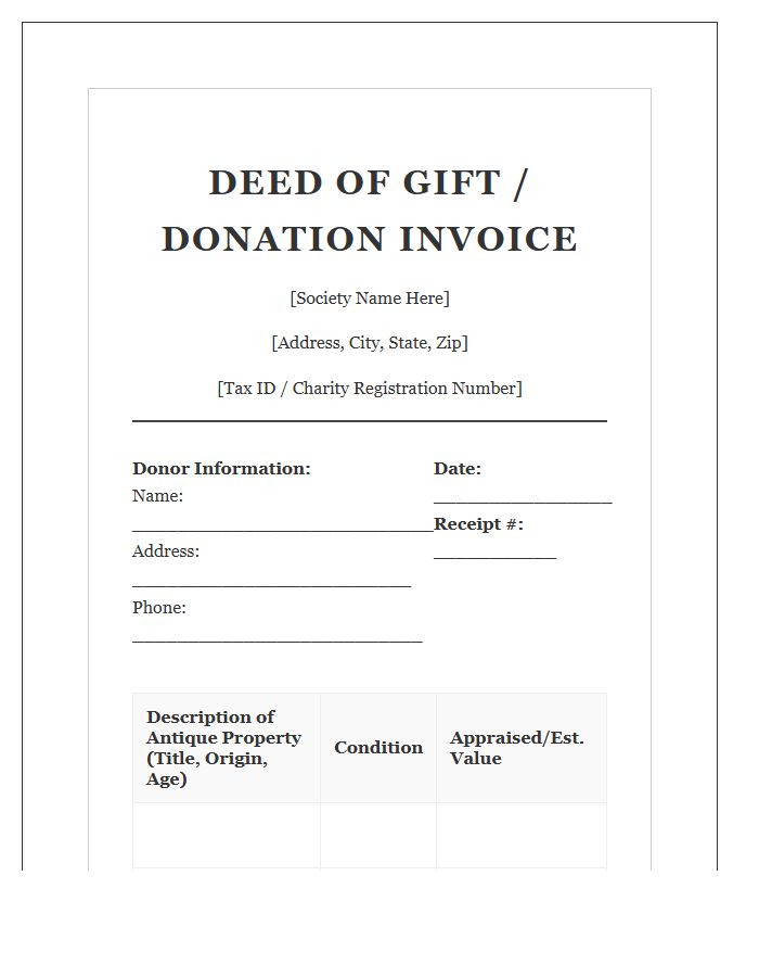 Antique Property Donation Invoice Template For Societies