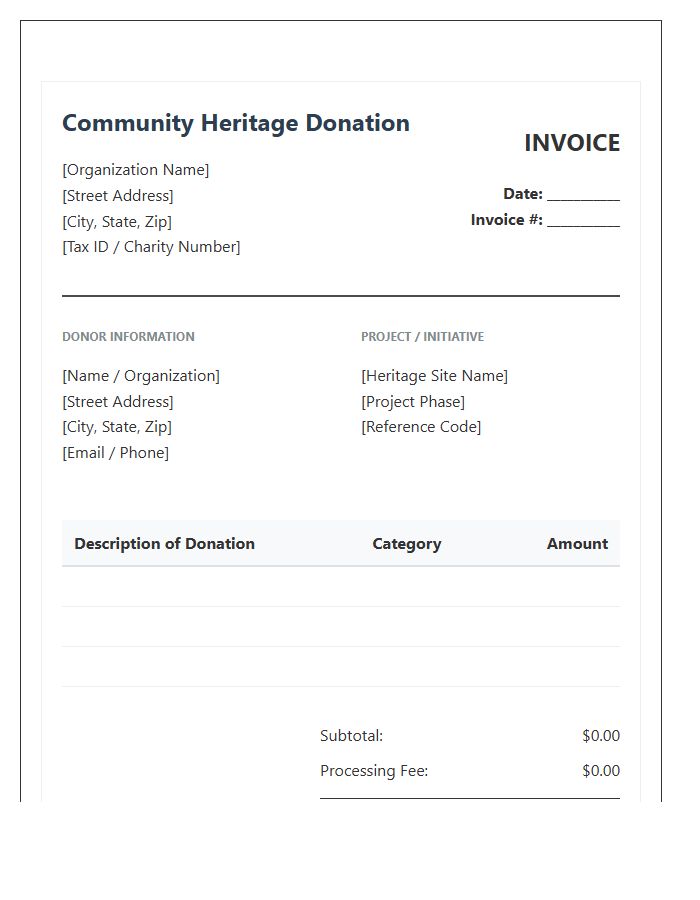 Community Heritage Donation Invoice Template