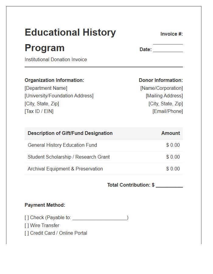 Educational History Program Donation Invoice Template