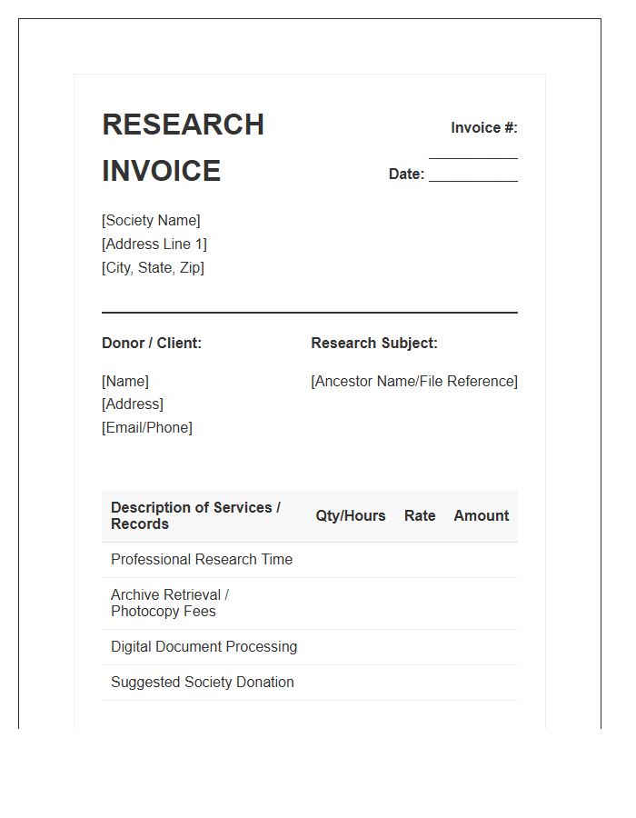 Genealogical Society Research Donation Invoice Template