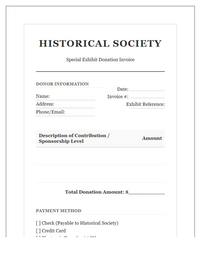 Historical Society Special Exhibit Donation Invoice Template
