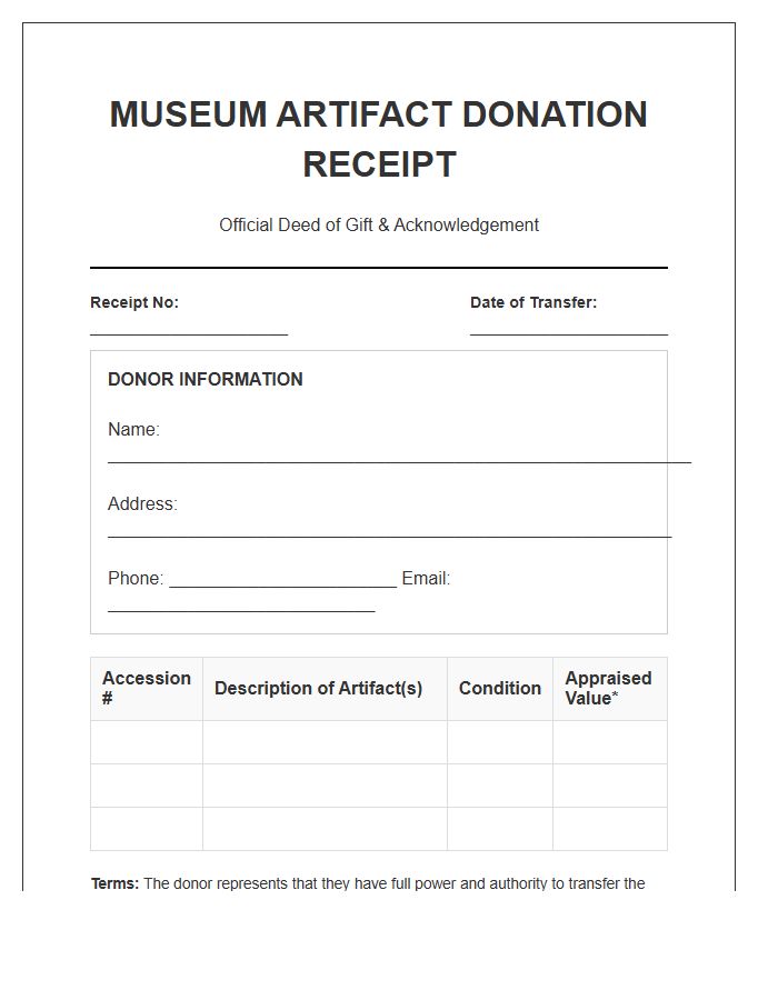 Museum Artifact Donation Receipt Invoice Template