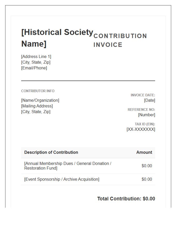 Nonprofit Historical Society Contribution Invoice Template
