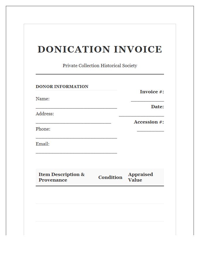 Private Collection Historical Society Donation Invoice Template