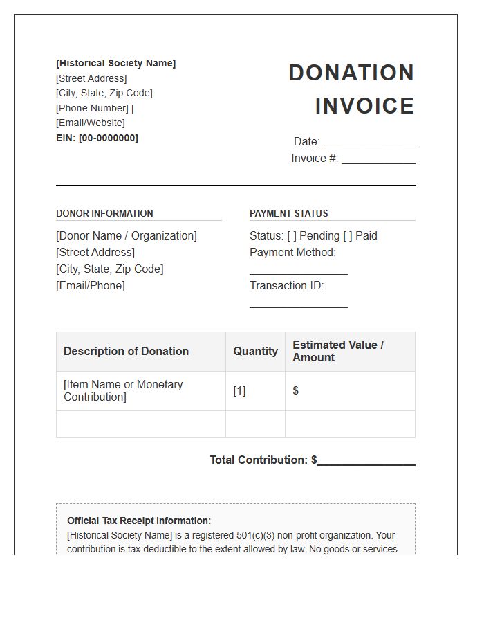 Tax Deductible Historical Society Donation Invoice Template