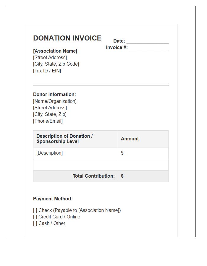 Amateur Youth Sports Association Donation Invoice Template
