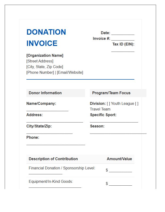 Nonprofit Youth Sports Donation Invoice Template