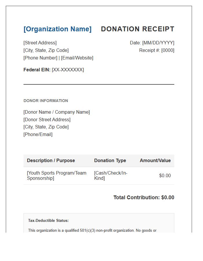 Tax Deductible Youth Sports Donation Invoice Template