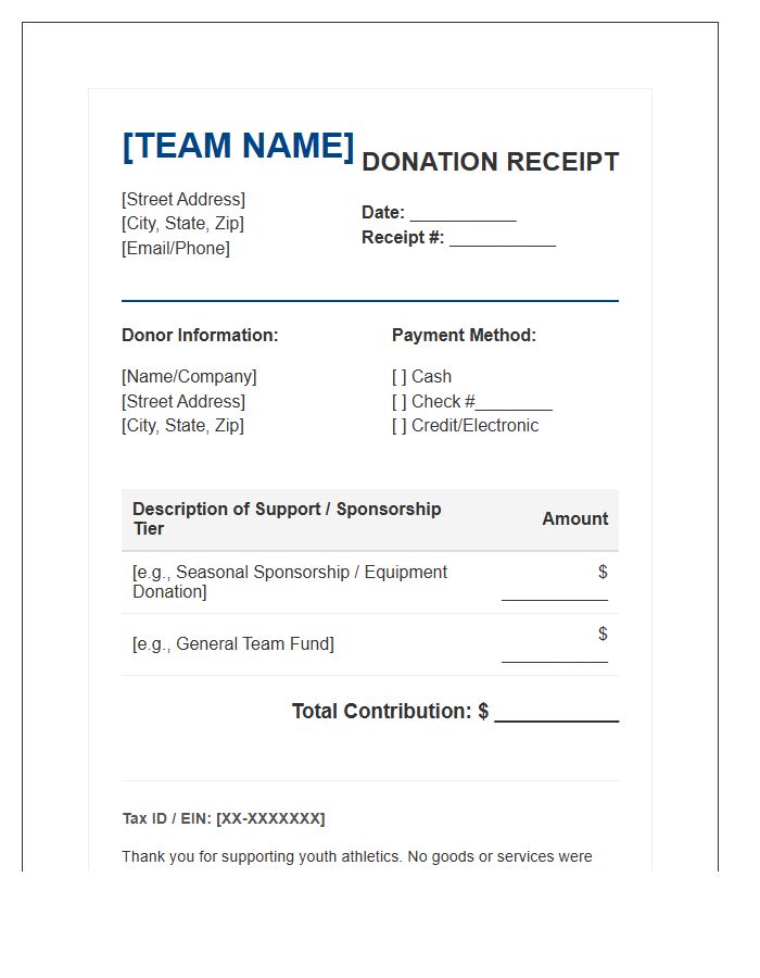 Youth Football Team Donation Invoice Template