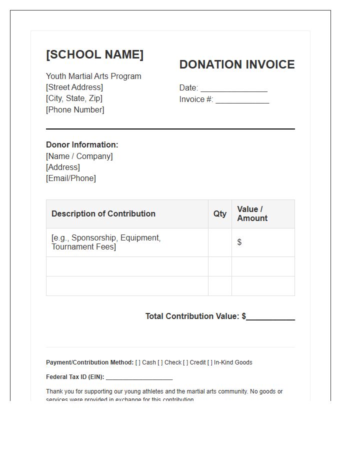 Youth Martial Arts School Donation Invoice Template