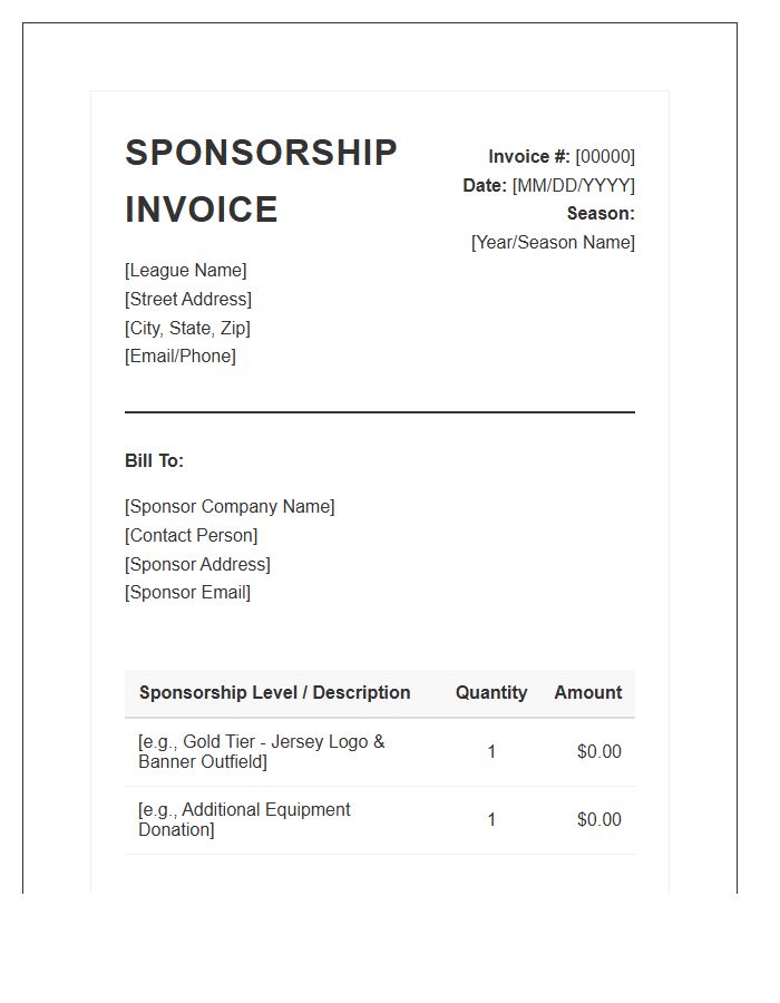 Youth Sports League Sponsorship Invoice Template
