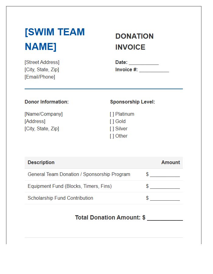 Youth Swim Team Donation Invoice Template