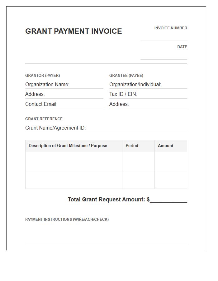 Charitable Grant Payment Invoice Template