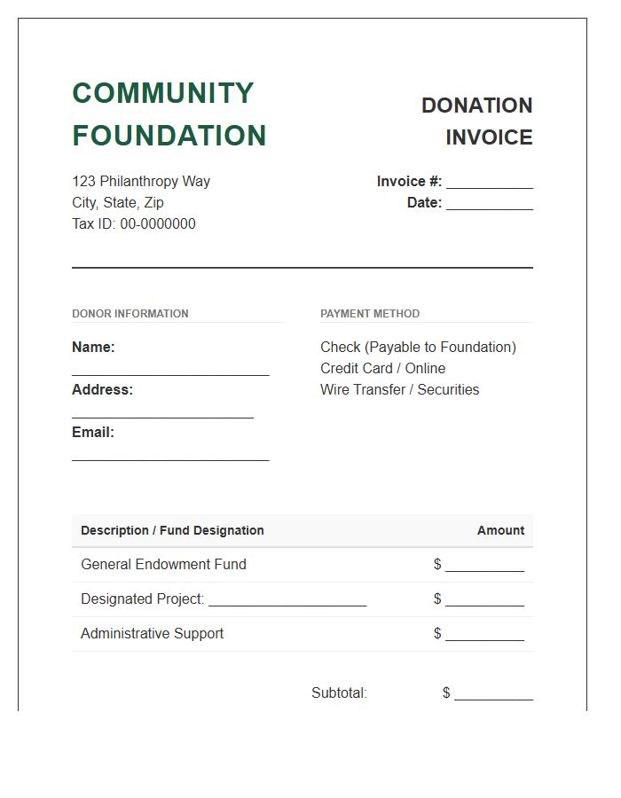 Community Foundation Donation Invoice Template