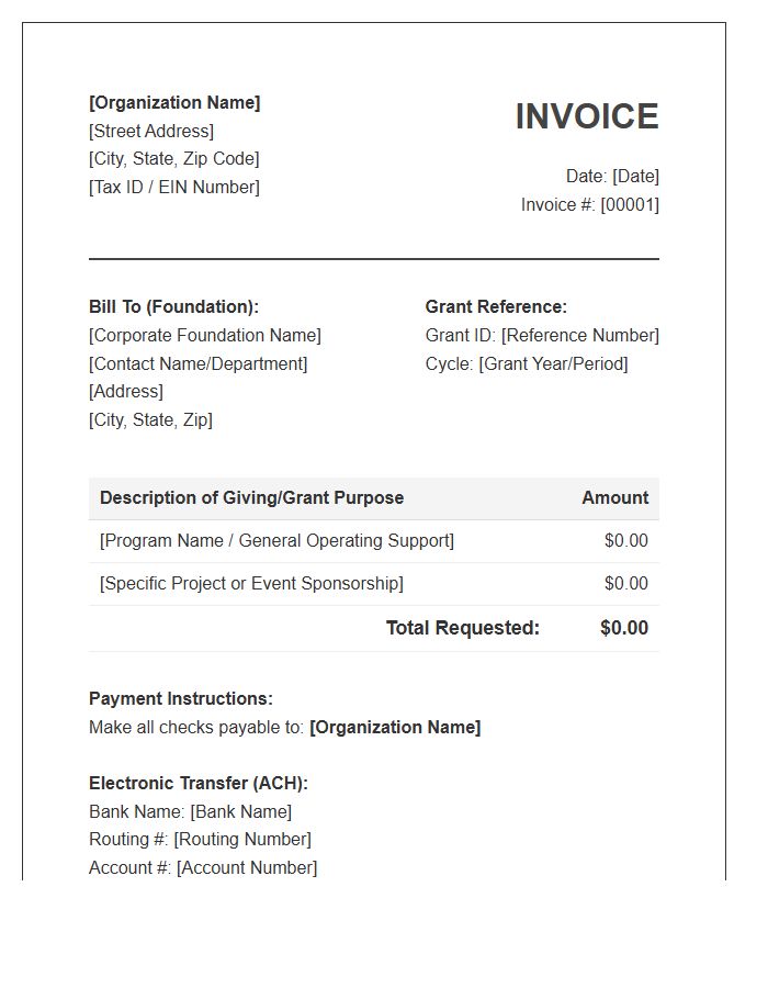Corporate Foundation Giving Invoice Template
