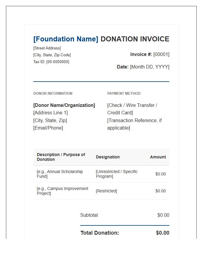 Educational Foundation Donation Invoice Template