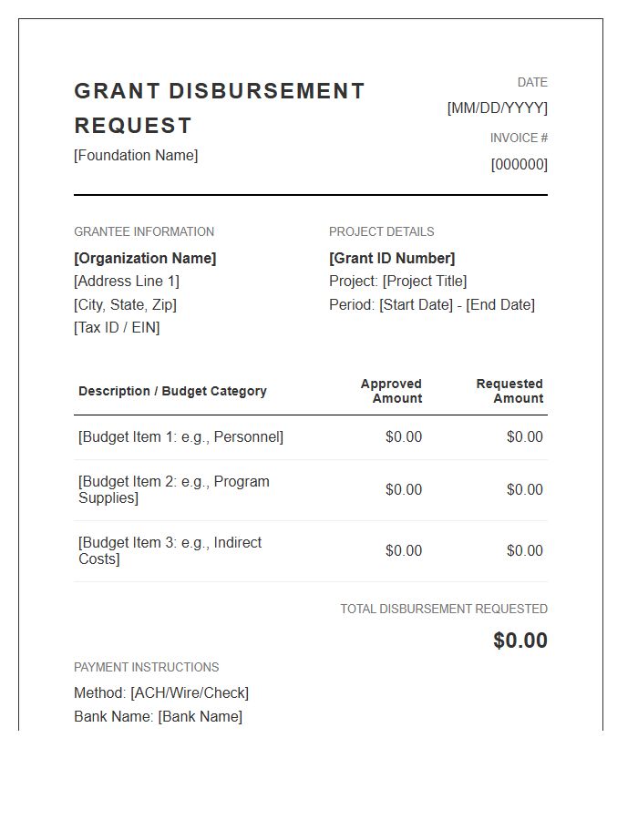 Foundation Grant Disbursement Invoice Template