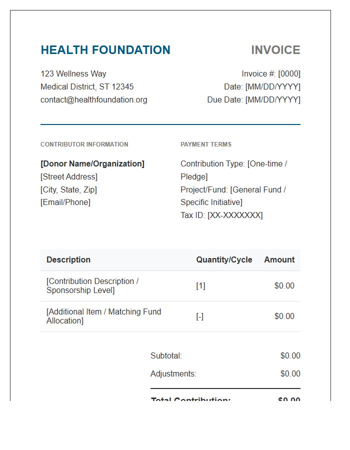 Health Foundation Contribution Invoice Template