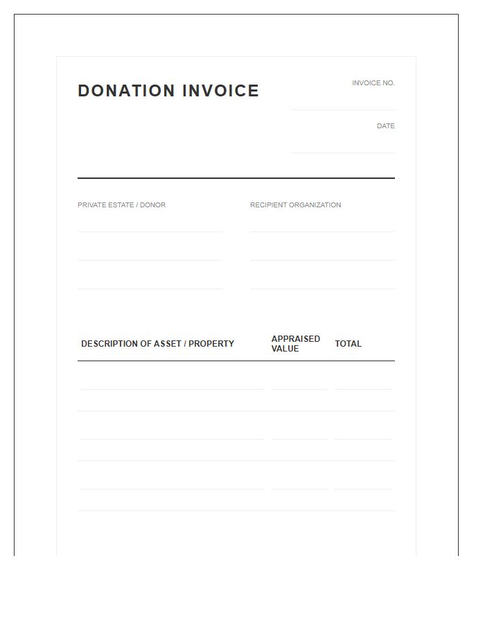 Private Estate Donation Invoice Template