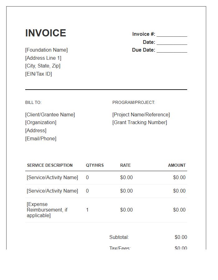 Private Foundation Service Invoice Template