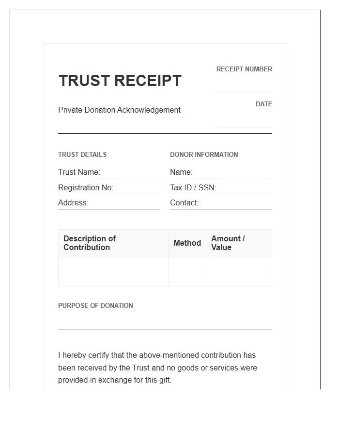 Private Trust Donation Receipt Invoice Template