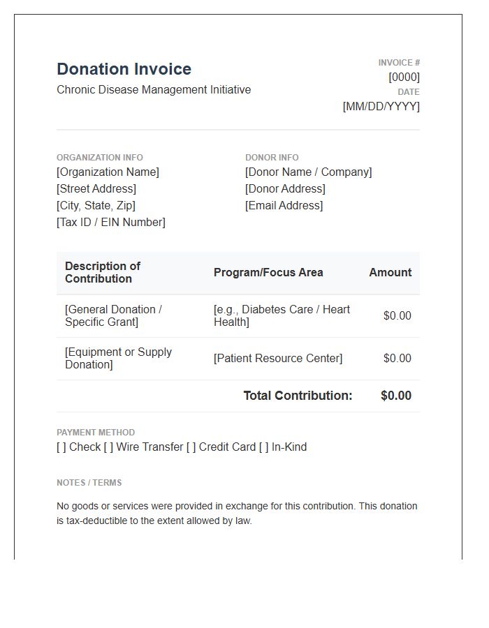Chronic Disease Management Donation Invoice Template