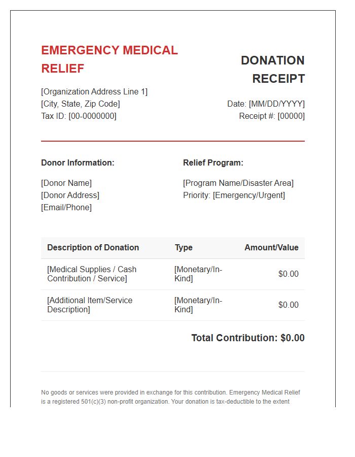 Emergency Medical Relief Donation Invoice Template