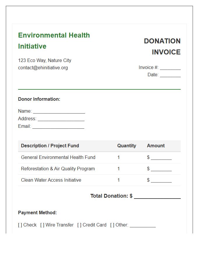Environmental Health Initiative Donation Invoice Template