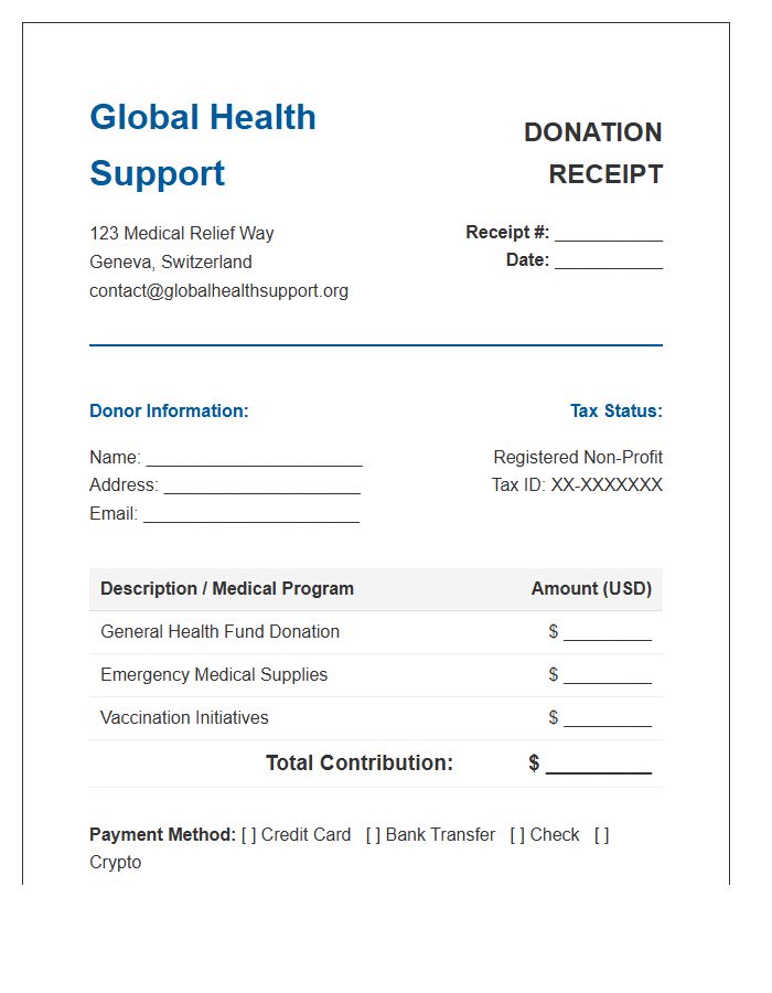 Global Health Support Donation Invoice Template