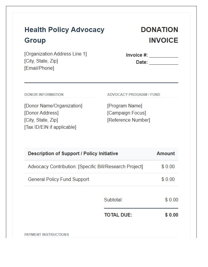 Health Policy Advocacy Donation Invoice Template