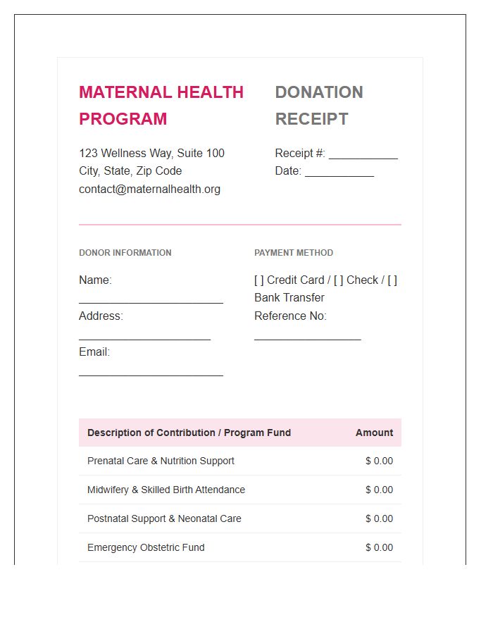 Maternal Health Program Donation Invoice Template