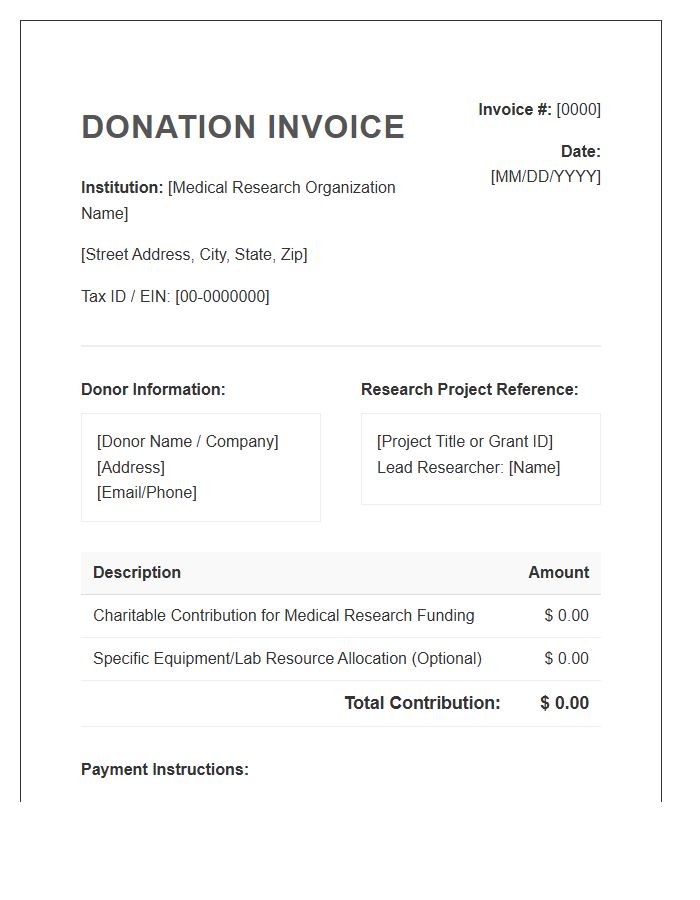 Medical Research Funding Donation Invoice Template
