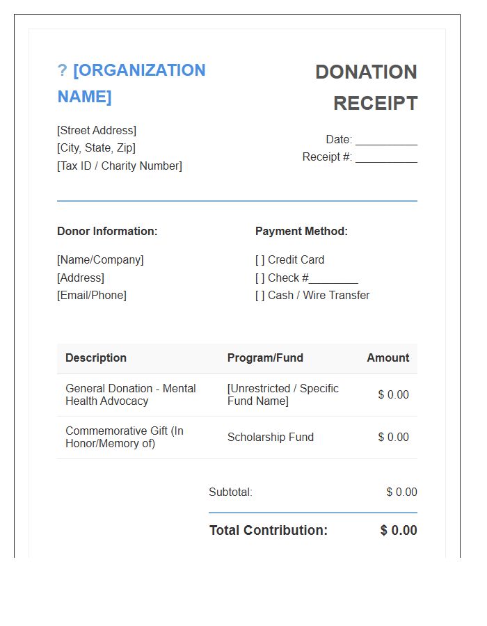 Mental Health Awareness Donation Invoice Template