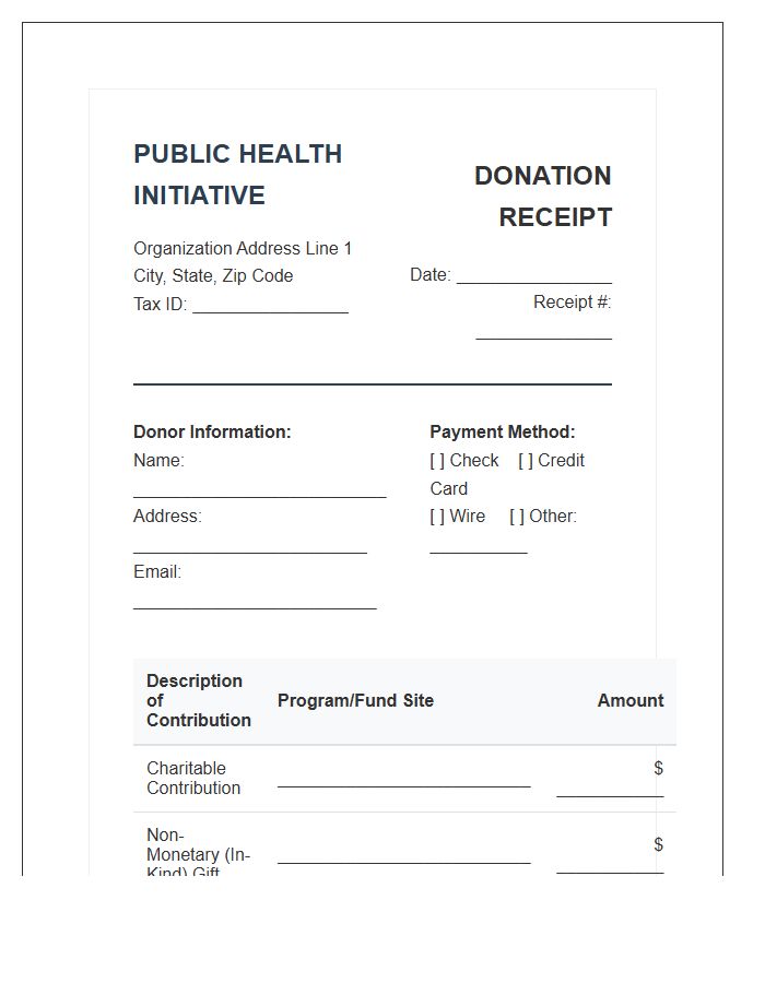 Public Health Initiative Donation Invoice Template