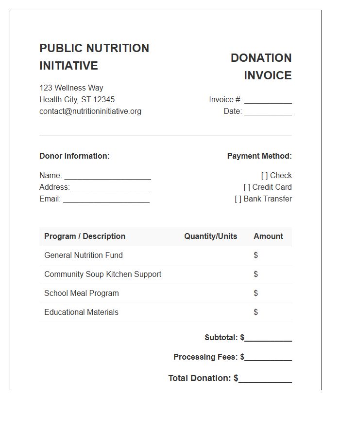 Public Nutrition Initiative Donation Invoice Template