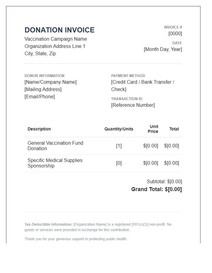 Vaccination Campaign Donation Invoice Template