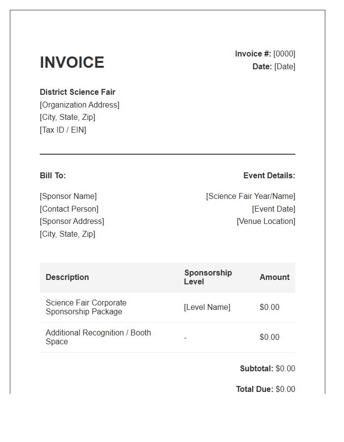 District Science Fair Sponsorship Invoice Template