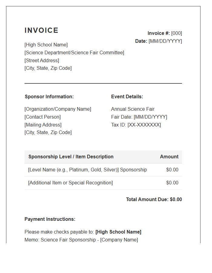 High School Science Fair Sponsorship Invoice Template