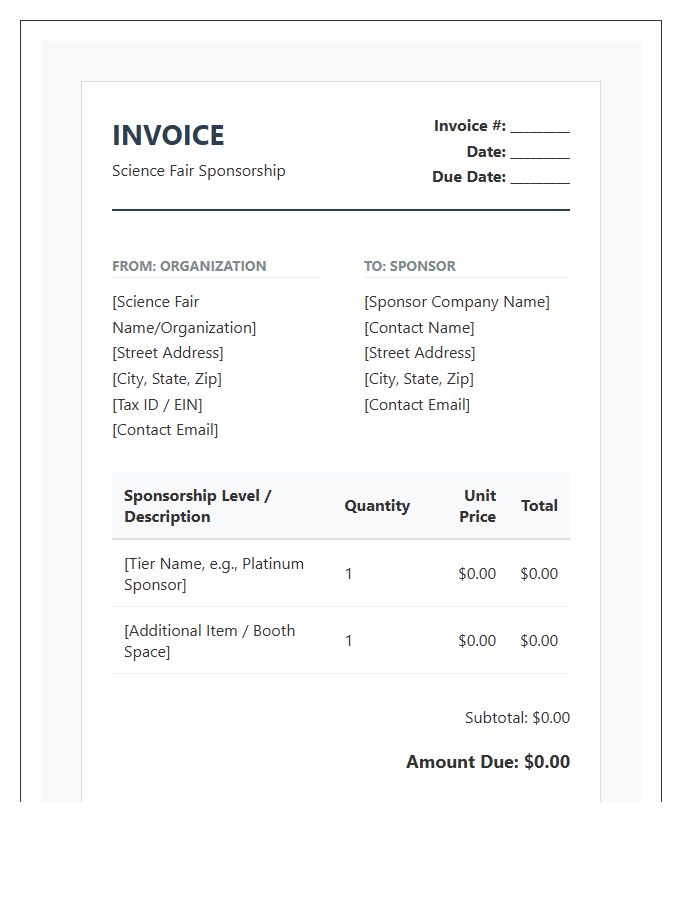 Professional Science Fair Sponsorship Invoice Template