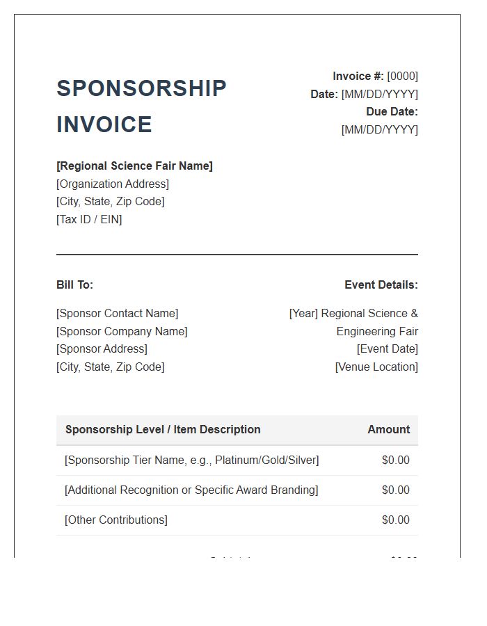 Regional Science Fair Sponsorship Invoice Template