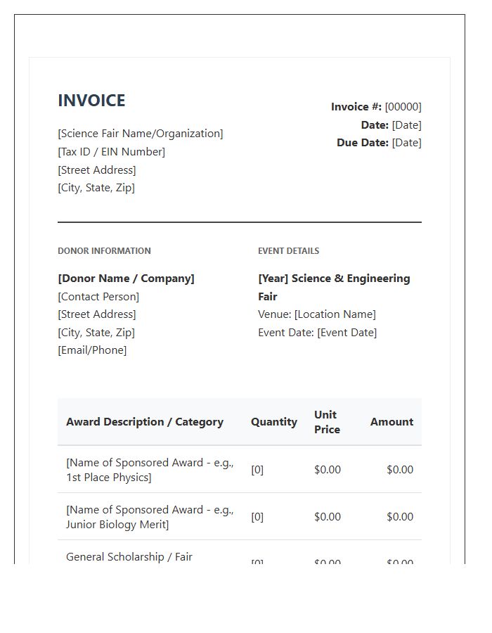 Science Fair Award Donor Invoice Template
