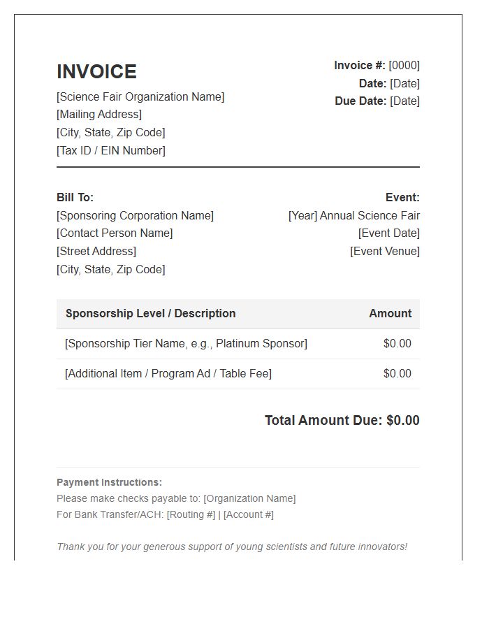 Science Fair Corporate Sponsorship Invoice Template