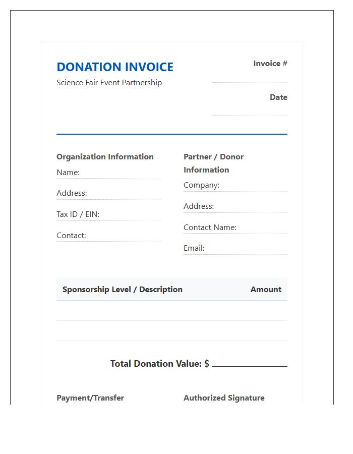 Science Fair Event Partner Donation Invoice Template