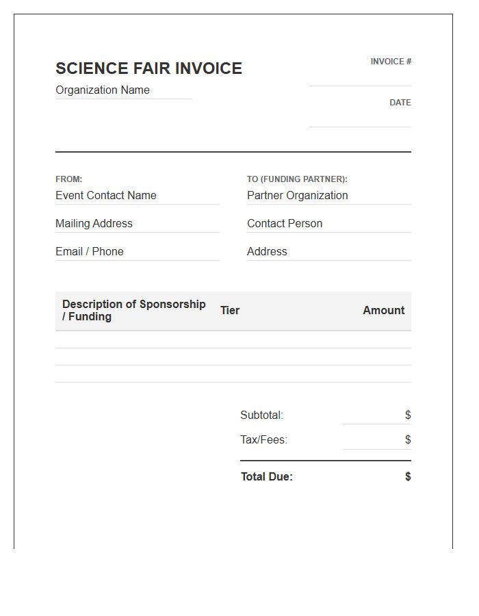Science Fair Funding Partner Invoice Template