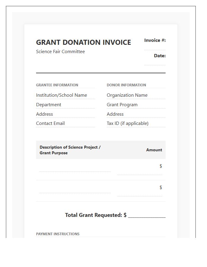 Science Fair Grant Donation Invoice Template