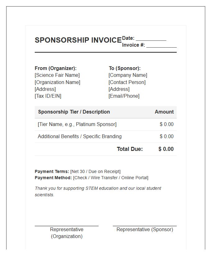 Science Fair Sponsorship Agreement Invoice Template