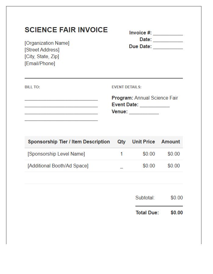 Science Fair Sponsorship Program Invoice Template
