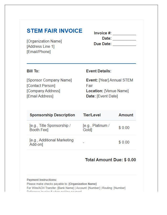 STEM Fair Sponsorship Fee Invoice Template