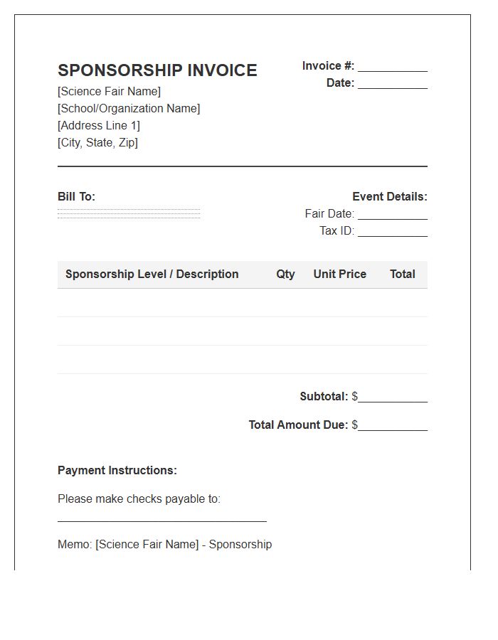 Student Science Fair Sponsorship Invoice Template